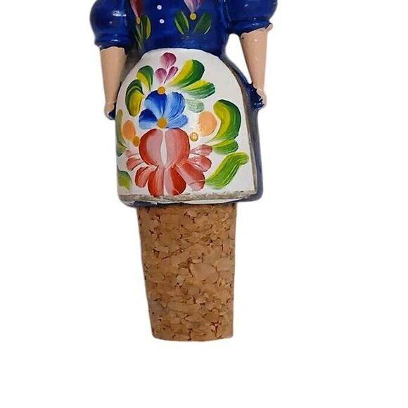 Colorful Hungarian Folk-Art Girl Lady Cork Wine Bottle Stopper Russian European - Picture 5 of 8